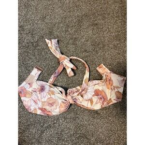 Shade & Shore Floral Print Underwire Bikini Top Peach Pink Orange Size 34D